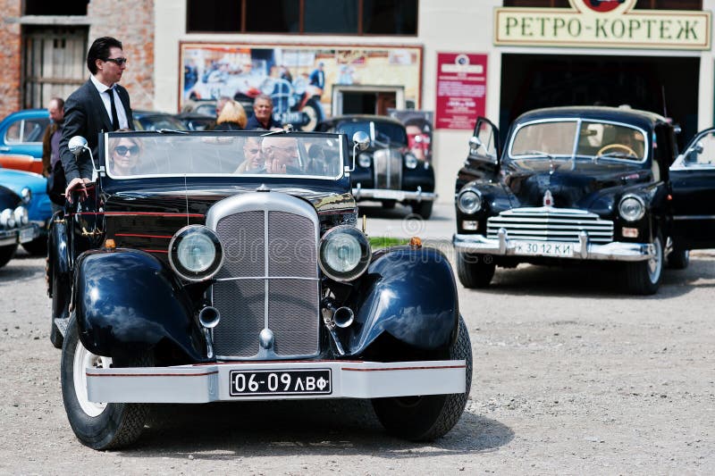 Podol, Ukraine - May 19, 2016: Maybach Zeppelin DS 8 Roadster, luxury classic car, built in Stuttgart, Germany 1928-1938. Podol, Ukraine - May 19, 2016: Maybach Zeppelin DS 8 Roadster, luxury classic car, built in Stuttgart, Germany 1928-1938