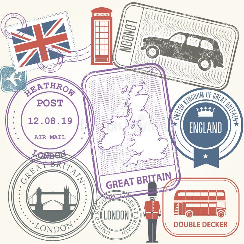 Podróż stempluje set - Wielki Brytania i Anglia