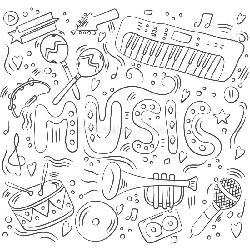 Set of Music Instruments  sketch hand drawn illustration with guitar piano  horn Stock Photo Picture And Low Budget Royalty Free Image Pic  ESY049779556  agefotostock