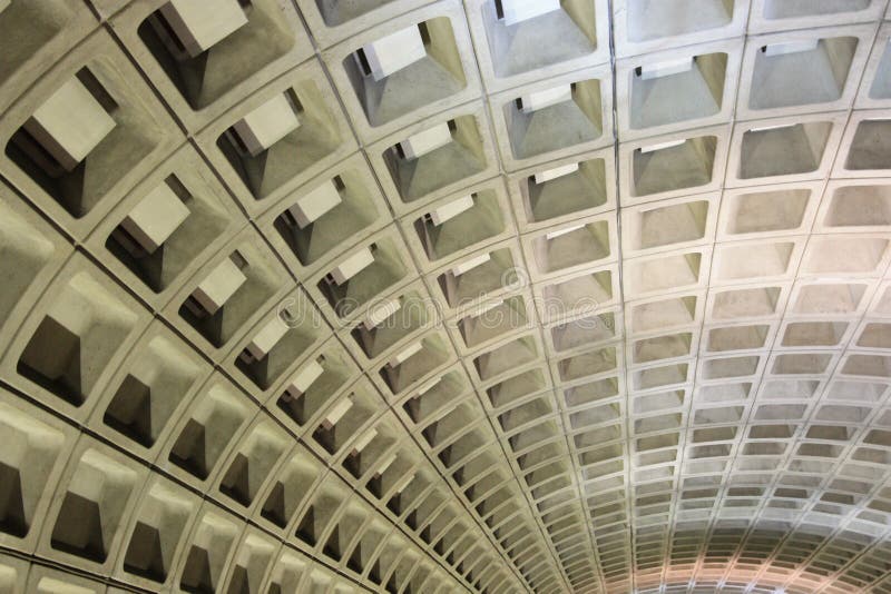 View of station ceiling in DC's subway, called the Metro. View of station ceiling in DC's subway, called the Metro