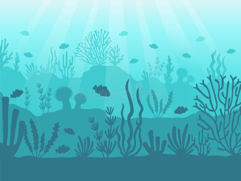 Podwodny seascape Ocean rafa koralowa, głęboki denny dno i dopłynięcie pod wodą, Morski korala tła wektor