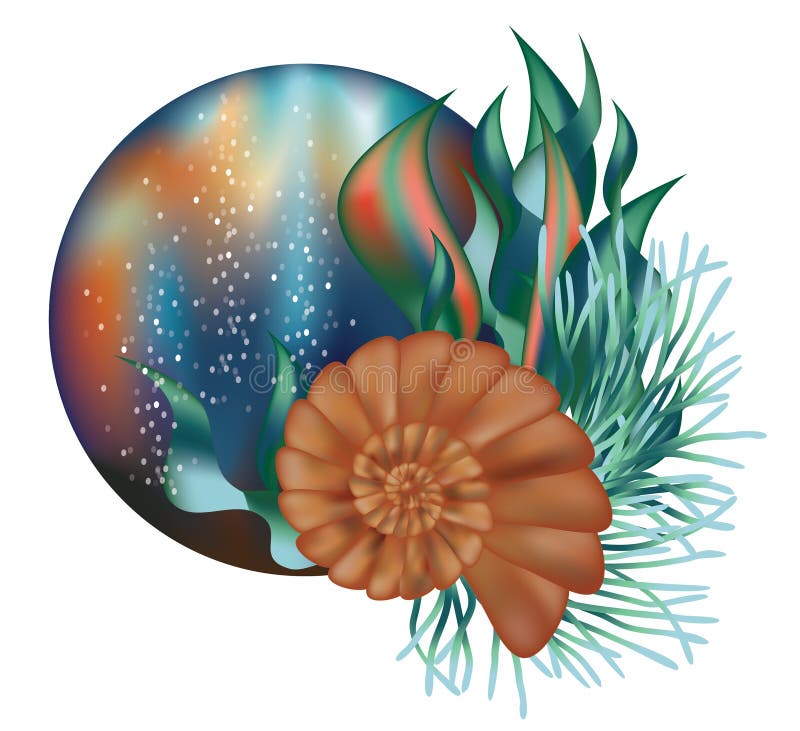 Podwodny światowy sztandar z seashell ilustracji