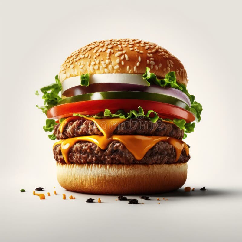 Podwójny smaczny hamburger wyizolowany na białym tle. ai generacyjne ilustracja wektor