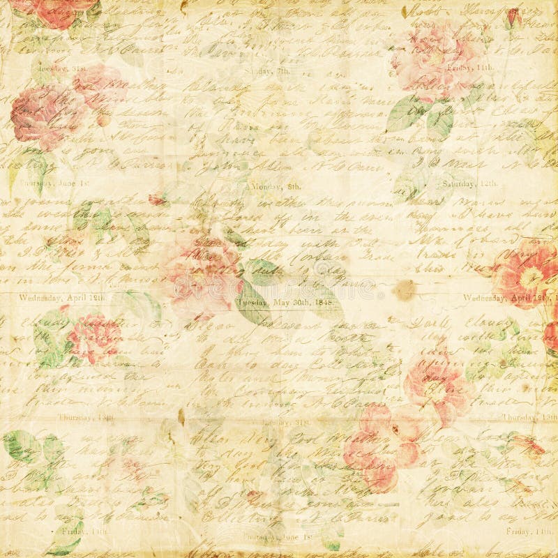 Romantic shabby chic floral grungy vintage background with roses, old text. Romantic shabby chic floral grungy vintage background with roses, old text.