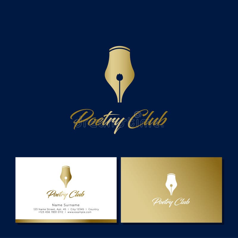 Poesievereinlogo Goldener Stift und handgeschriebene Buchstaben lizenzfreie abbildung Poesievereinlogo Goldener Stift und handgeschriebene Buchstaben lizenzfreie abbildung