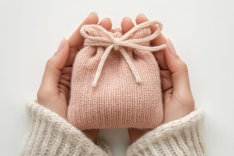 Poignées d'appel d'offres tenant un sac cadeau délicat à nappes illustration stock