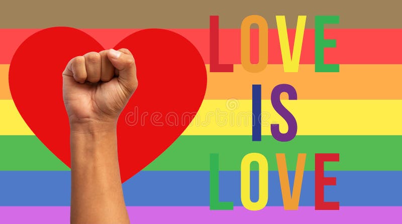 Poing avec indicateur lgbt et texte avec coeur photographie stock
