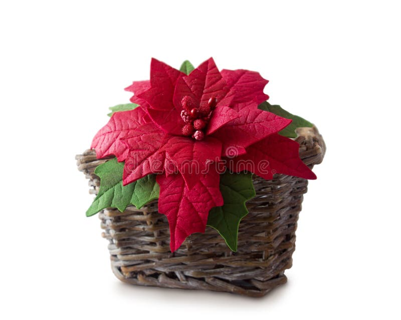 Poinsettia в корзине Handmade foamiran ткани цветка стоковое фото rf Poinsettia в корзине Handmade foamiran ткани цветка стоковое фото rf