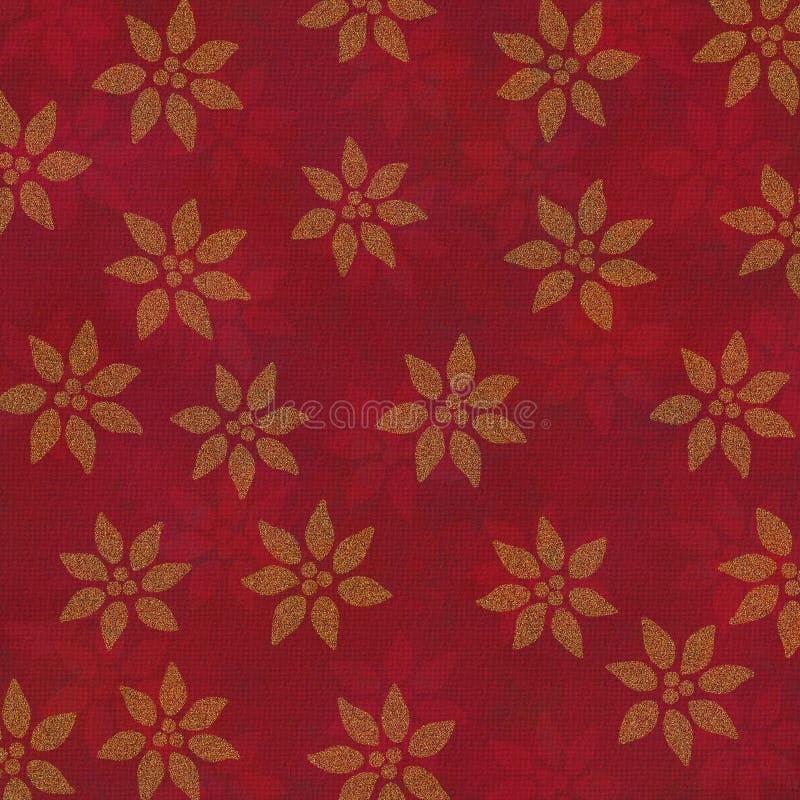 Digitally created Christmas background, gold glitter poinsettias on deep red. Digitally created Christmas background, gold glitter poinsettias on deep red