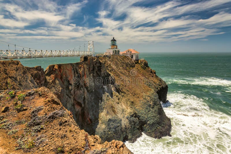 Point Bonita Lighthouse outside San Francisco, California stands at the end of a beautiful suspension bridge. stock photos Point Bonita Lighthouse outside San Francisco, California stands at the end of a beautiful suspension bridge. stock photos