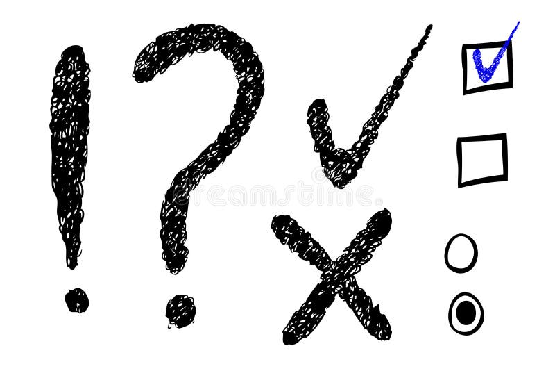 Point d'interrogation, exclamation et liste de contrôle illustration stock Point d'interrogation, exclamation et liste de contrôle illustration stock