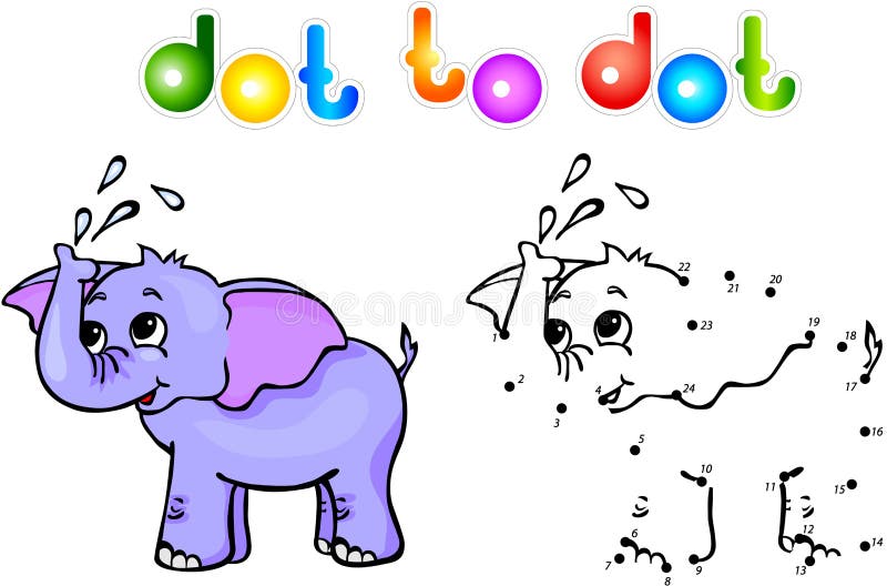 Funny cartoon elephant fot to dot. Vector illustration for child. Funny cartoon elephant fot to dot. Vector illustration for child
