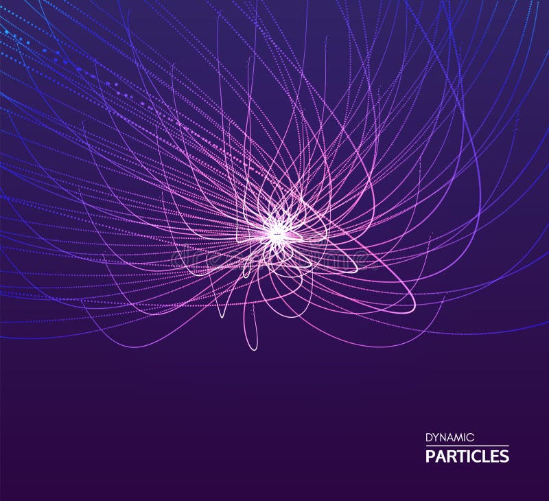 Point explode. Array with dynamic emitted particles. 3d technology style. Abstract background. Vector illustration stock illustration