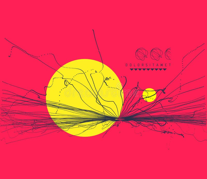 Point explode. Array with dynamic emitted particles. 3d vector composition for invitation, cover, poster, flyer or banner stock illustration