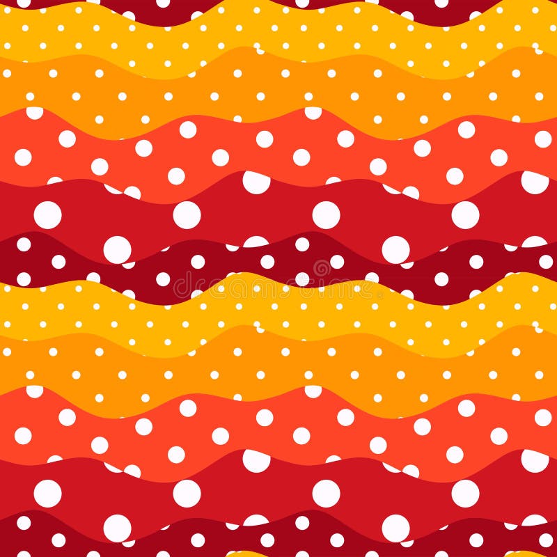 Polka dot and waves. Cute seamless pattern in color of petal of flower marigold. Bright print for fabric and textile. Polka dot and waves. Cute seamless pattern in color of petal of flower marigold. Bright print for fabric and textile.