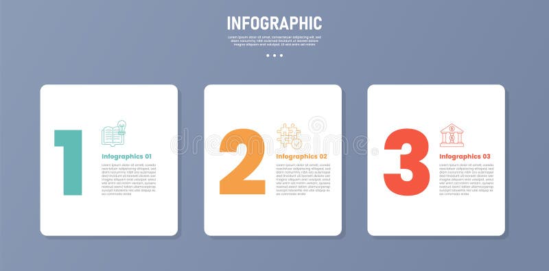 3 point stage or step infographic template with table box container big numerical numbers for slide presentation stock illustration