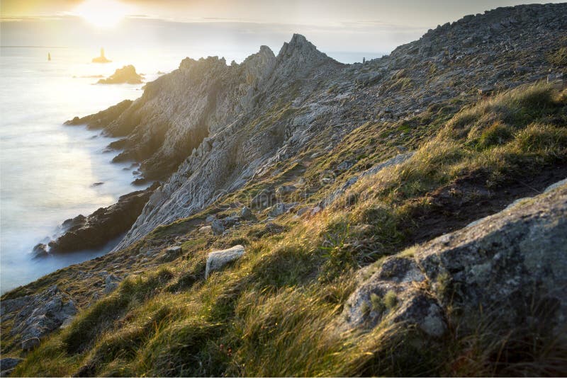 Pointe Du Raz in Plogoff, Brittany, France Stock Photo Image of light