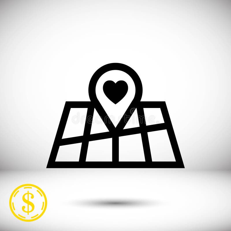 Pointer pin up icon with heart stock vector illustration flat design stock illustration
