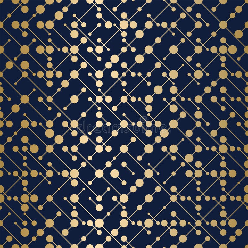 Dots line golden seamless pattern on dark blue background. Abstract technology gold texture. Connected points network tech luxury wrapping paper. Geometric simple constellation wallpaper. Dots line golden seamless pattern on dark blue background. Abstract technology gold texture. Connected points network tech luxury wrapping paper. Geometric simple constellation wallpaper