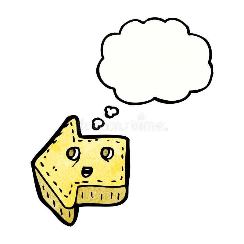 pointing arrow with thought bubble