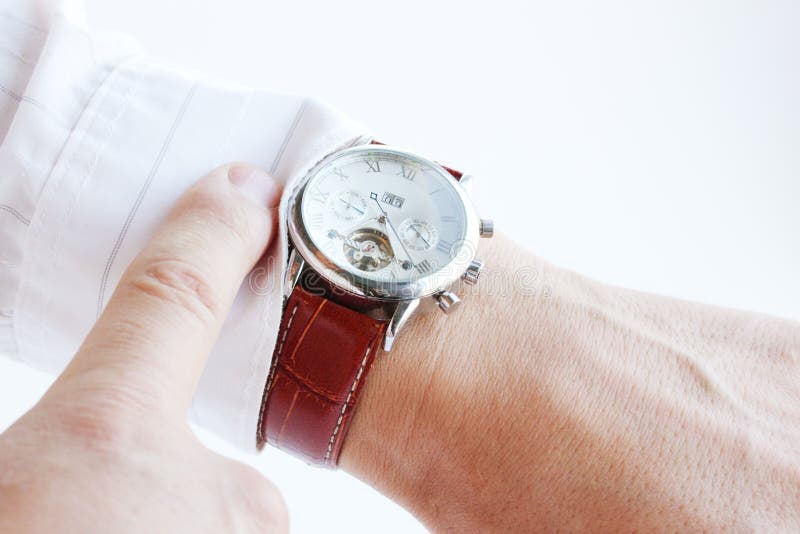 Pointing the Finger at the Clock Stock Photo Image of isolated