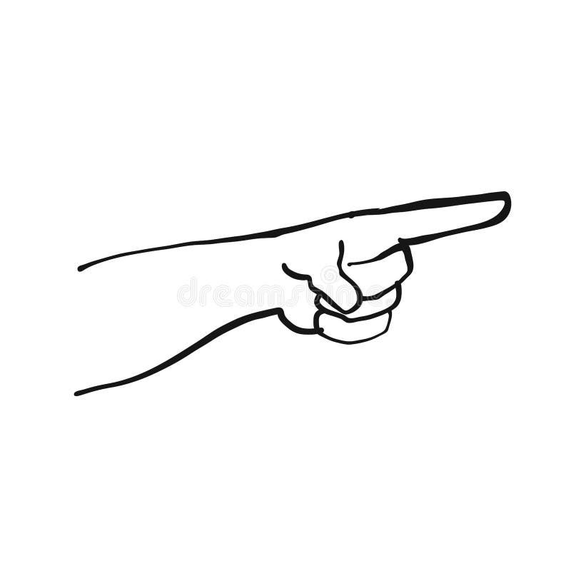 Pointing finger and hand. Black and white illustration stock illustration