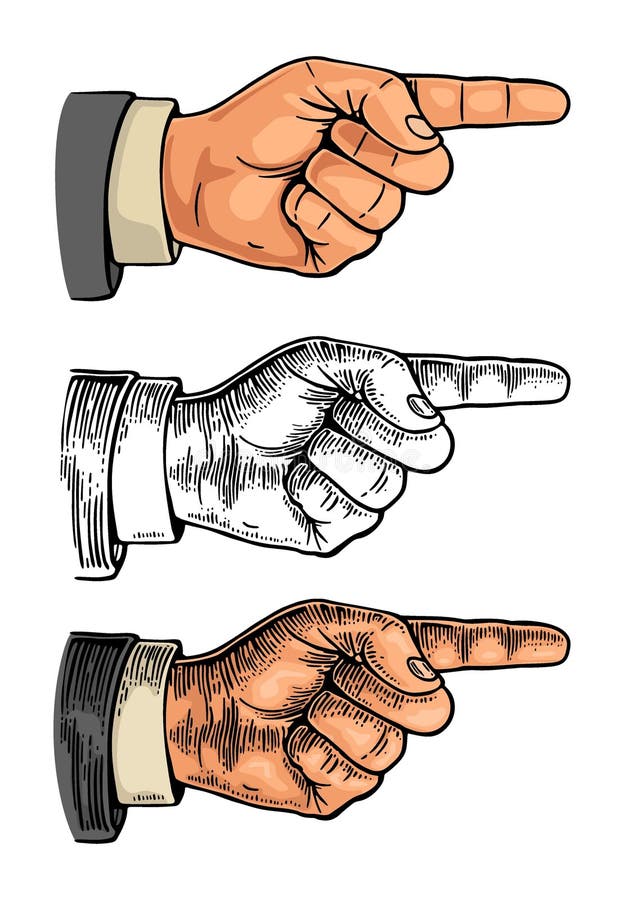 Pointing Finger. Hand Sign. Vector Color Vintage Engraving Stock Vector