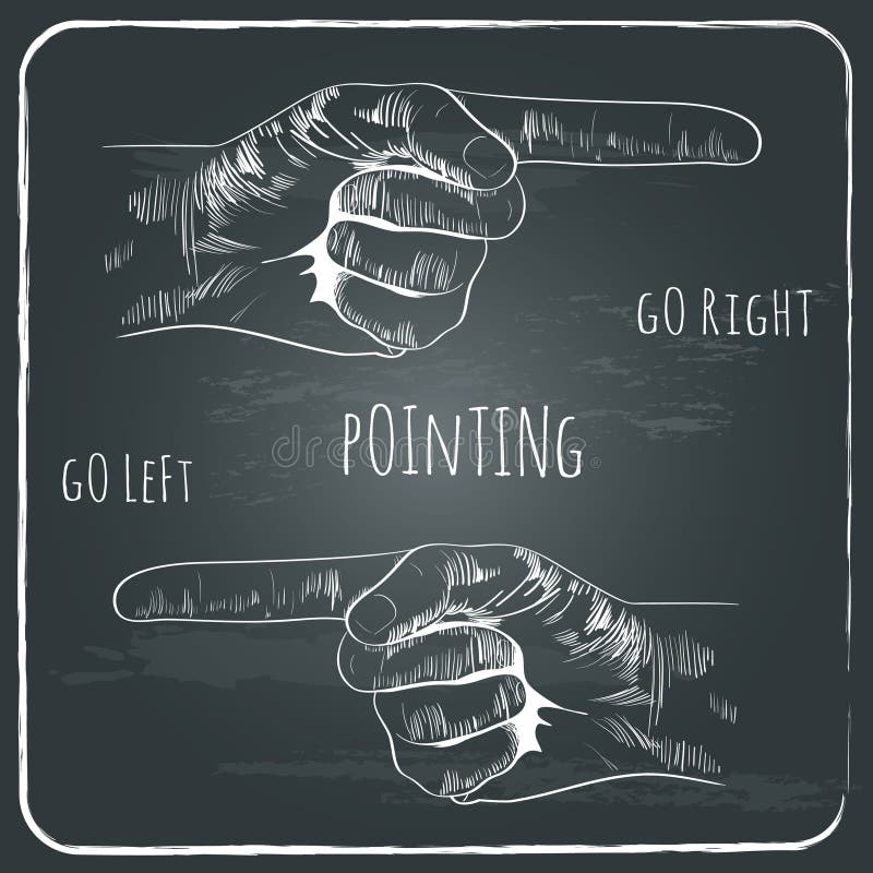 Pointing finger in old vintage style on chalkboard