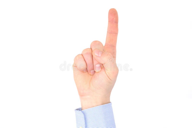 One businessman index finger pointed up isolated on white. One businessman index finger pointed up isolated on white