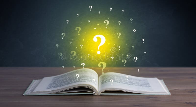 Points d'interrogation au-dessus de livre illustration stock Points d'interrogation au-dessus de livre illustration stock