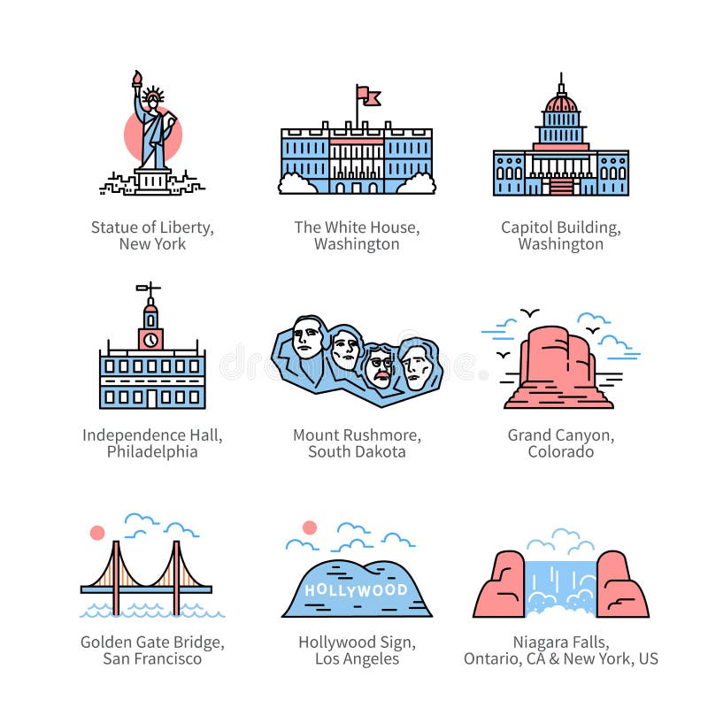 Points de repère de voyage de ville des Etats-Unis d'Amérique illustration libre de droits Points de repère de voyage de ville des Etats-Unis d'Amérique illustration libre de droits