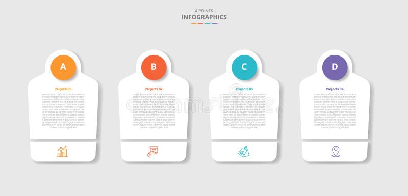 4 points template infographic with creative box with circle on top and slice bottom box with drop shadow style with four stage royalty free illustration