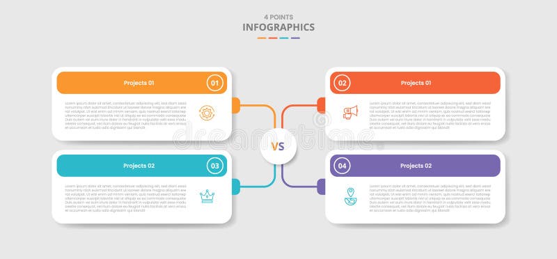4 points template infographic with creative matrix box with round rectangle box line connection with drop shadow style with four royalty free illustration