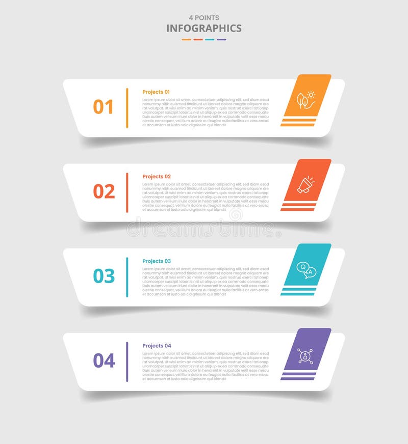 4 points template infographic with creative round rectangle box stacked with skew badge with drop shadow style with four stage royalty free illustration