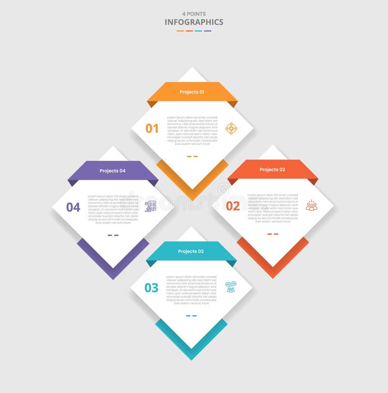 4 points template infographic with diamond in big structure component with drop shadow style with 4 stage list information vector illustration