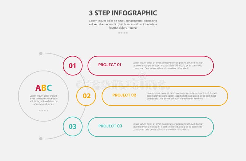 3 points template infographic outline style with 3 point stage or step template with circle center and half spreading with round royalty free illustration