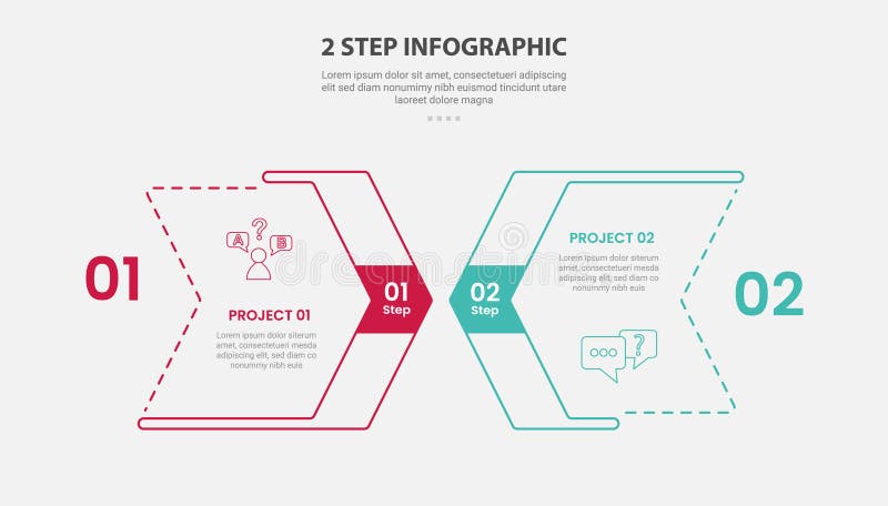 2 points template infographic outline style with 2 point stage or step comparison template with arrow box with layering style royalty free illustration