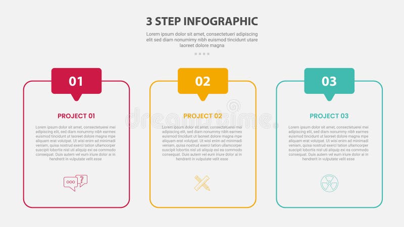 3 points template infographic outline style with 3 point stage or step template with round table box container and discussion vector illustration