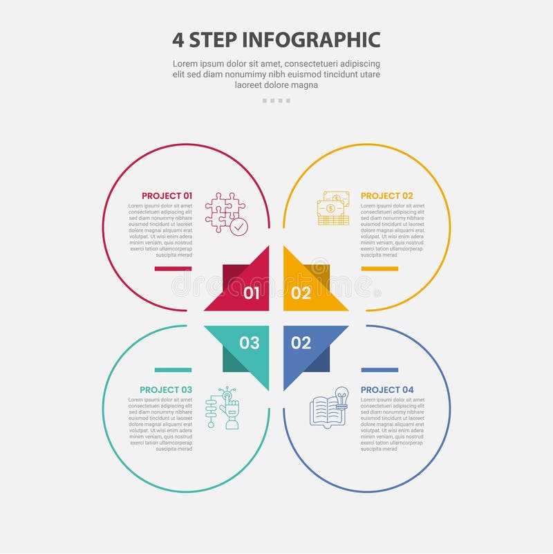 4 points template infographic outline style with 4 point step template with big circle and triangle base center for slide royalty free illustration