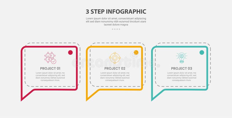 3 points template infographic outline style with 3 point step template with callout discussion box with dotted line for slide royalty free illustration