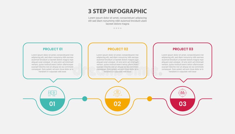 3 points template infographic outline style with 3 point step template with circle point and callout box on top for slide vector illustration