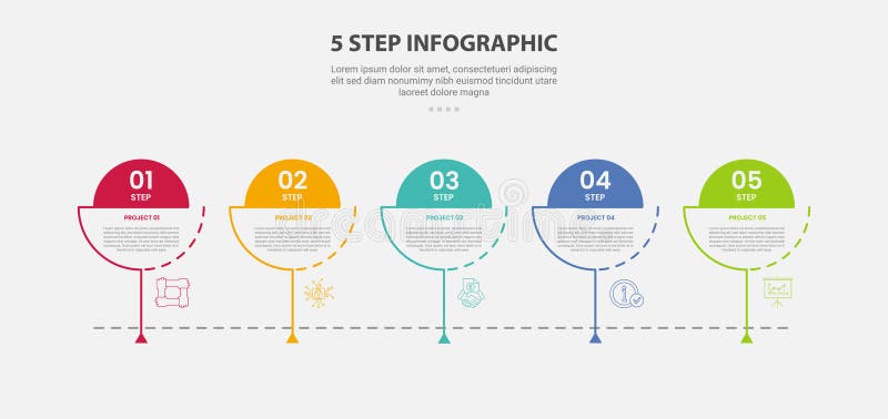 5 points template infographic outline style with 5 point step template with creative circle slice with timeline style for slide vector illustration