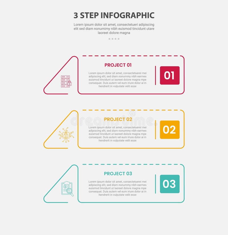 3 points template infographic outline style with 3 point step template with creative rectangle with triangle edge for slide royalty free illustration