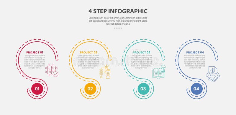 4 points template infographic outline style with 4 point step template with creative slice circle with dotted line for slide royalty free illustration
