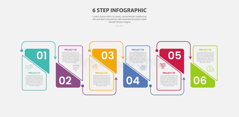6 points template infographic outline style with 6 point step template with creative slice table shape with up and down on stock illustration