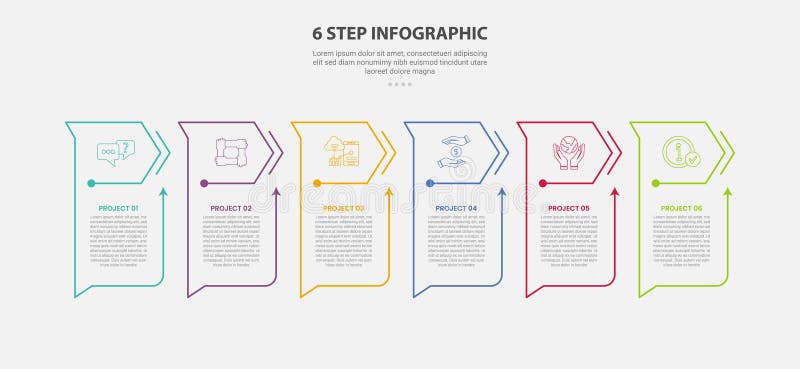 6 points template infographic outline style with 6 point step template with creative table with arrow header style for slide vector illustration