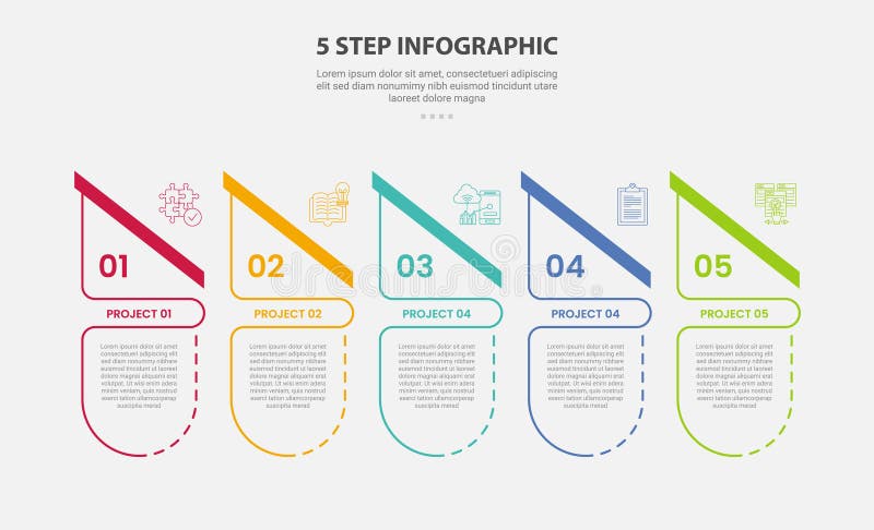 5 points template infographic outline style with 5 point step template with creative table with slice header table for slide vector illustration