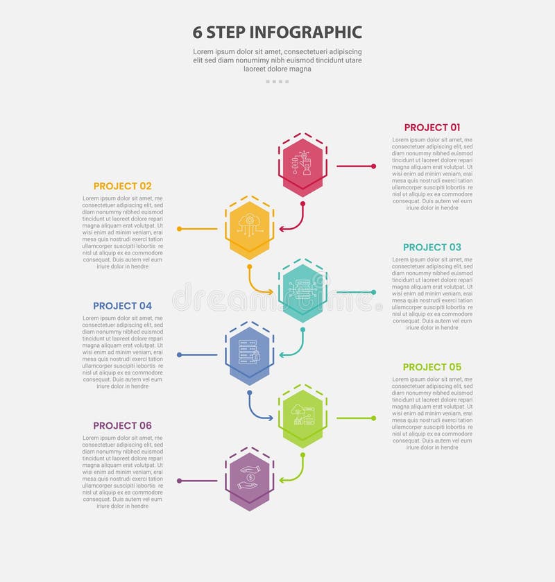 6 points template infographic outline style with 6 point step template with creative vertical content with timeline style for vector illustration