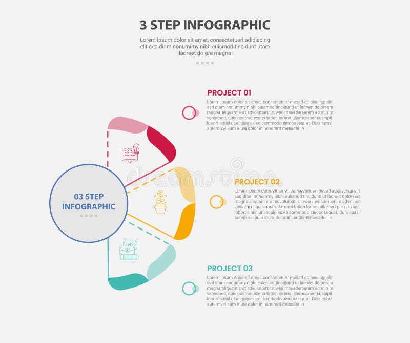 3 points template infographic outline style with 3 point step template with half circle shape like fan shape for slide vector illustration