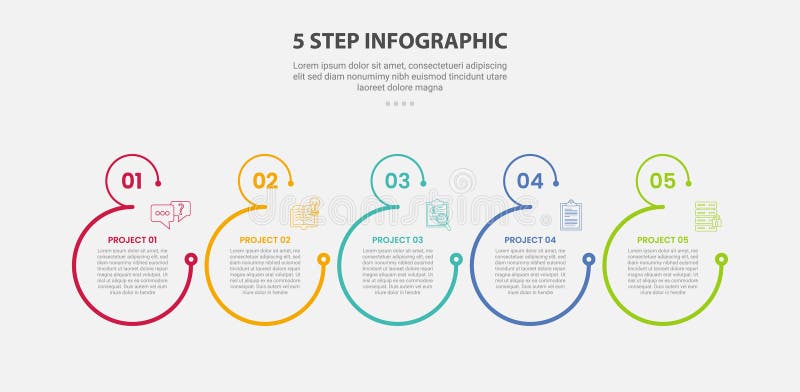5 points template infographic outline style with 5 point step template with open big circle with small at top for slide royalty free illustration